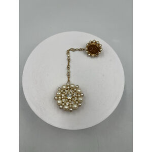 Vintage Avon Faux Pearl Rhinestone Award Brooch & Removable Pin PC Gold Tone